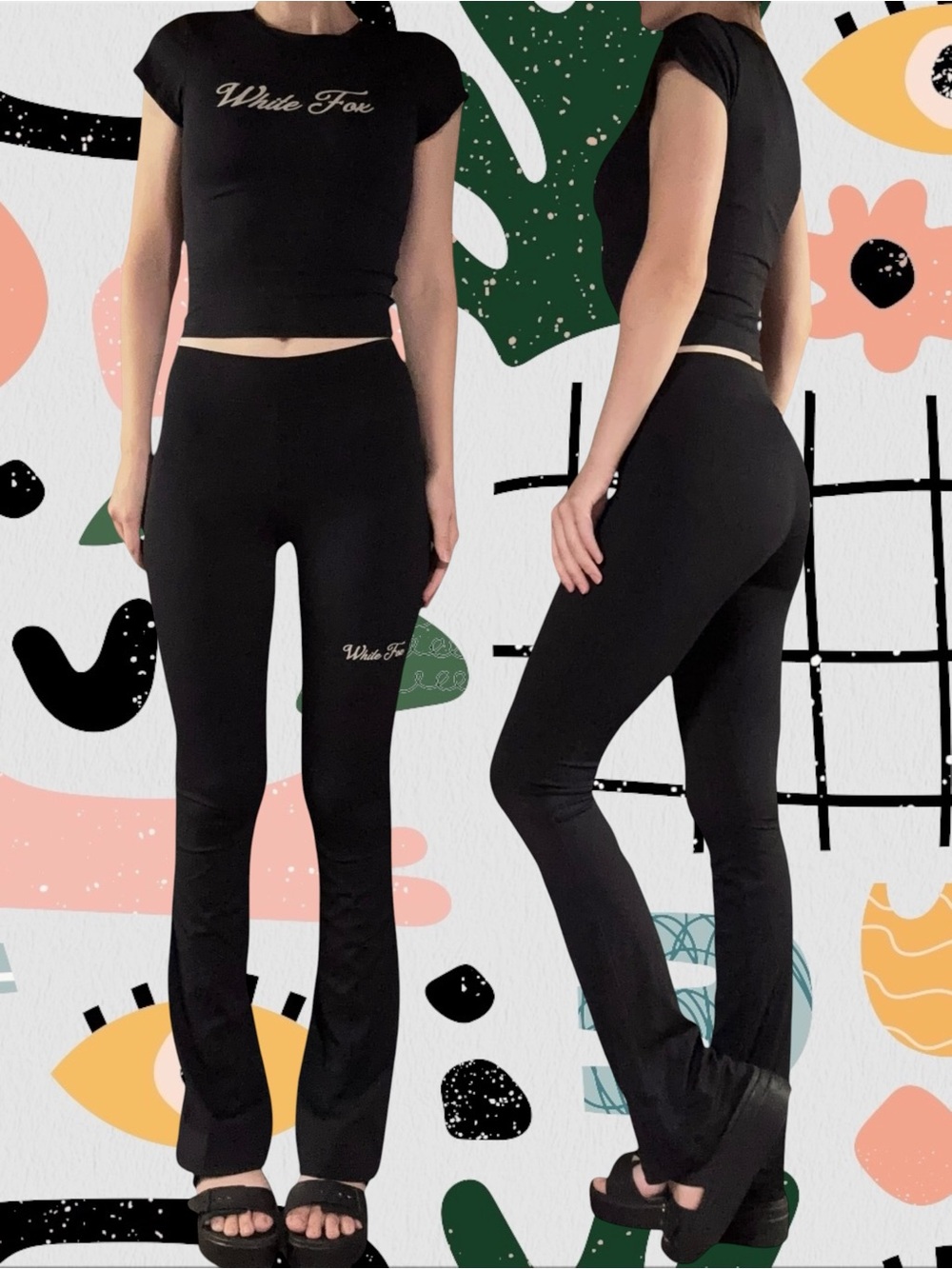White Fox | 2 Piece Black Stretch Baby Tee and Pants Matching Set